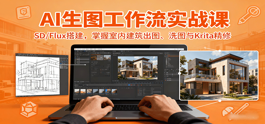 AI生图工作流实战课:SD/Flux搭建,掌握室内建筑出图、洗图与Krita精修-59网创