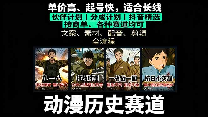 历史动漫赛道撸分成：起号、文案、素材、配音、剪辑，单视频收益破万-59网创
