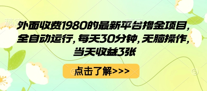 外面收费1980的最新平台撸金项目，全自动运行，每天30分钟，无脑操作，当天收益3张【揭秘】-59网创