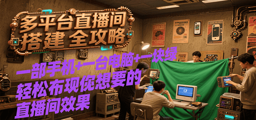 多平台直播间搭建全攻略,一部手机+一台电脑+一块绿布轻松实现你想要的直播间效果-59网创