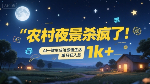 农村夜景杀疯了!AI一键生成治愈系慢生活,单日狂入1k+-59网创