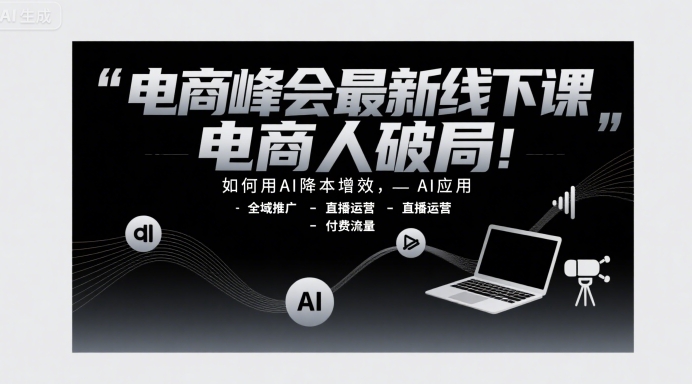 电商峰会最新线下课,电商人破局,如何用AI降本增效,AI应用-全域推广-直播运营-付费流量-59网创