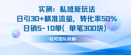 实测私域新玩法日引30加精准流量转化率50%日销5-10单每笔3张-59网创