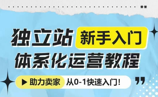 独立站新手入门体系化运营教程，助力独立站卖家从0-1快速入门!-59网创