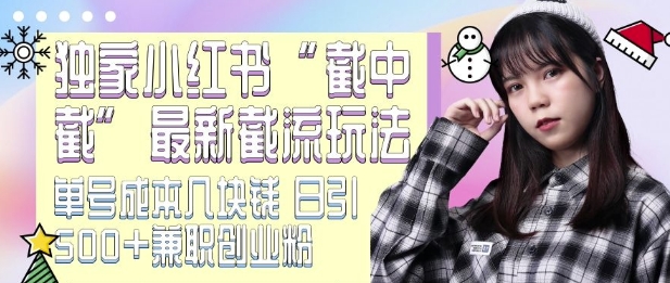 最新小红书截流玩法 独家截中截 单号成本几块钱 日引500+CY粉JZ粉-59网创