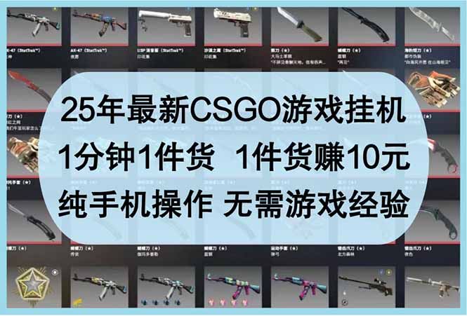 25年最新CSGO游戏挂机，1分钟1件货，1件货赚10元 纯手机操作 无需游戏经验-59网创