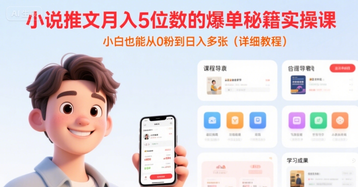 小说推文月入5位数的爆单秘籍实操课,,小白也能从0粉到日入多张(详细教程)-59网创