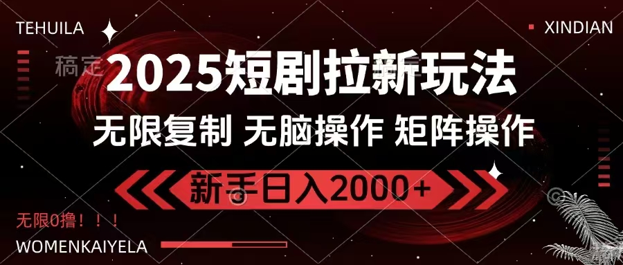 2025短剧拉新玩法，无需注册登录，无限0撸，无脑批量操作日入2000+-59网创