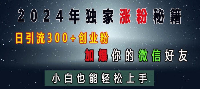 2024年独家涨粉秘籍,日引流300+创业粉,加爆你的微信好友,小白也能轻松上手