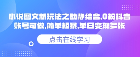 小说推文图文新玩法之动静结合，0粉抖音账号可做，简单粗暴，单日变现多张-59网创