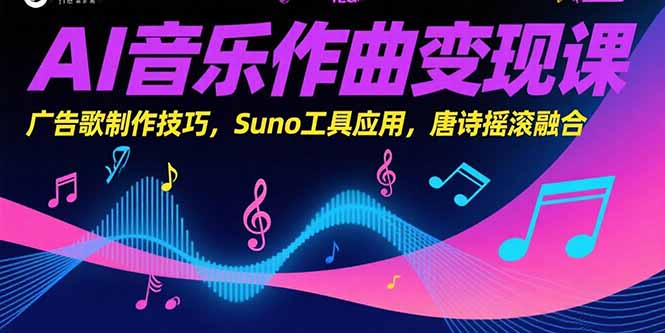 AI音乐作曲变现课,广告歌制作技巧,Suno工具应用,唐诗摇滚融合-59网创