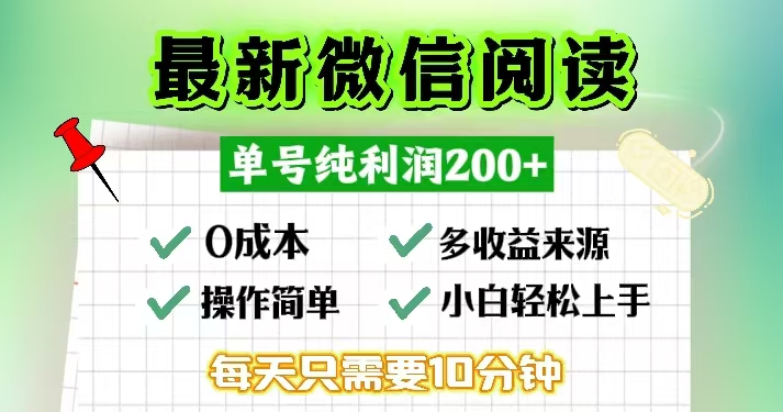 微信阅读最新玩法，每天十分钟，单号一天200+，简单0零成本，当日提现-59网创