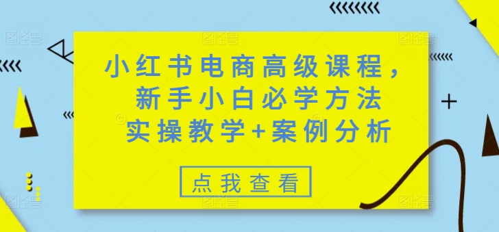 小红书电商高级课程，新手小白必学方法，实操教学+案例分析-59网创