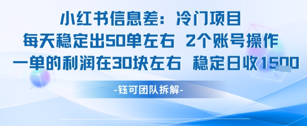 小红书信息差冷门项目一单利润30块每天稳定1.5k左右2个账号操作-59网创