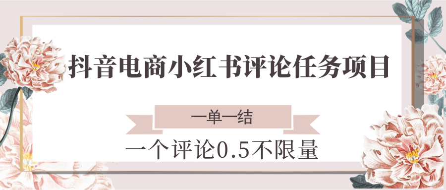 抖音电商小红书评论任务项目,一个评论0.5,一单一结 不限量-59网创