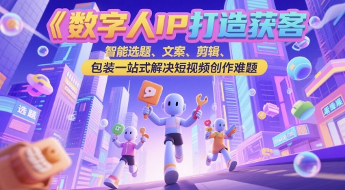 数字人IP打造获客变现实操课，智能选题、文案、剪辑、包装一站式解决短视频创作难题-59网创