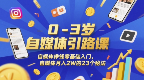 0-3岁自媒体引路课，自媒体挣钱零基础入门，自媒体月入2W的23个秘法-59网创