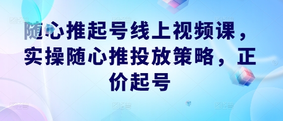 随心推起号线上视频课，实操随心推投放策略，正价起号-59网创