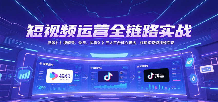 短视频运营全链路实战，涵盖视频号、快手、抖音三大平台核心玩法，快速实现变现！-59网创