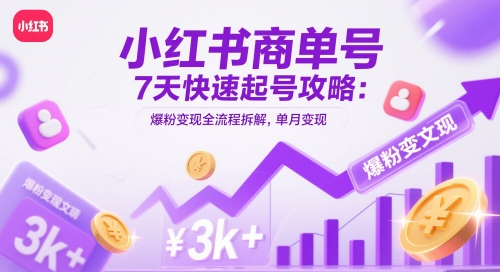 小红书商单号7天快速起号攻略：爆粉变现全流程拆解，单月变现3k+-59网创