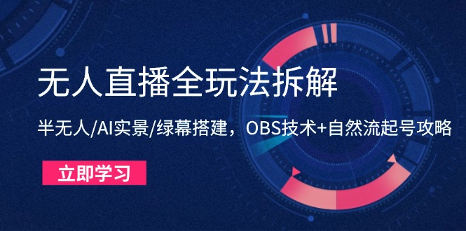 无人直播全玩法拆解:半无人/AI实景/绿幕搭建,OBS技术+自然流起号攻略-59网创