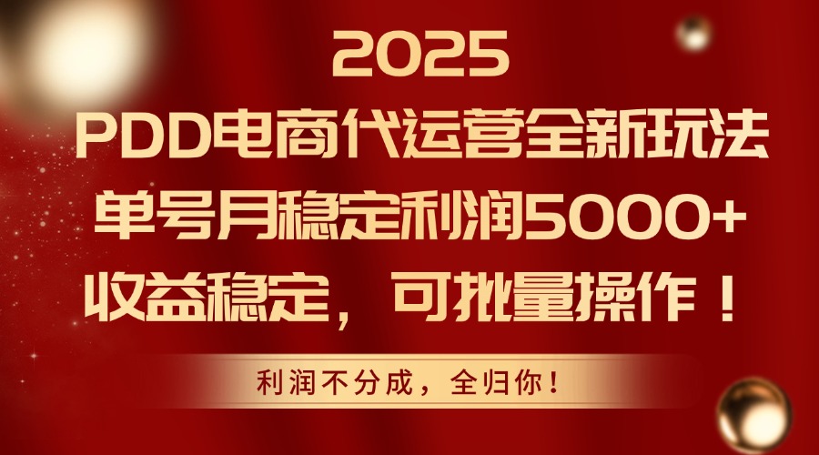 2025PDD电商代运营全新玩法，单号月稳定利润5000+，收益稳定，可批量操作-59网创