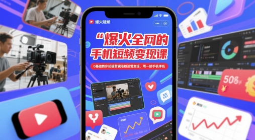 爆火全网的手机短视频变现课，0基础教你拍摄剪辑涨粉运营变现，用一部手机挣钱-59网创