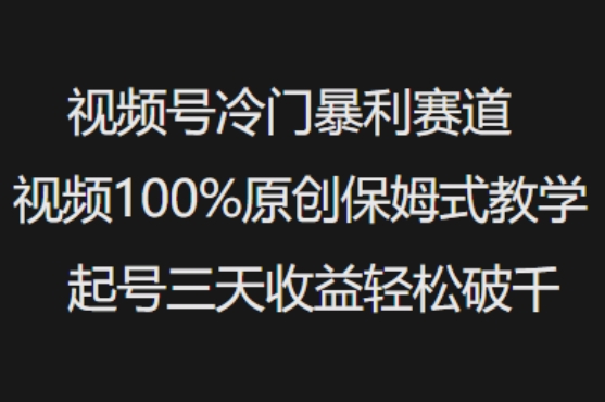 视频号冷门暴利赛道视频100%原创保姆式教学起号三天收益轻松破千-59网创