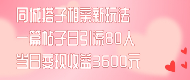 同城搭子相亲新玩法一篇帖子引流80人当日变现3600元(项目教程+实操教程)【揭秘】-59网创