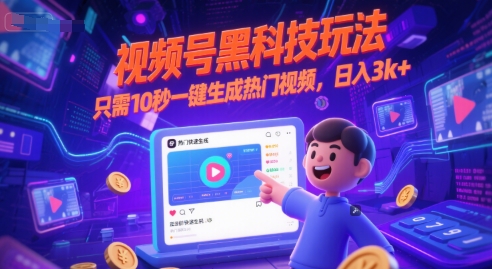 视频号黑科技玩法,只需10秒一键生成热门视频,日入3k+【揭秘】-59网创