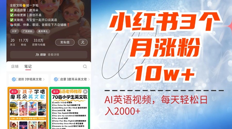 小红书三个月涨粉10W，AI英语视频0成本制作，每天轻松日入2000+-59网创