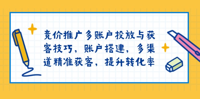 竞价推广多账户投放与获客技巧，账户搭建，多渠道精准获客，提升转化率-59网创