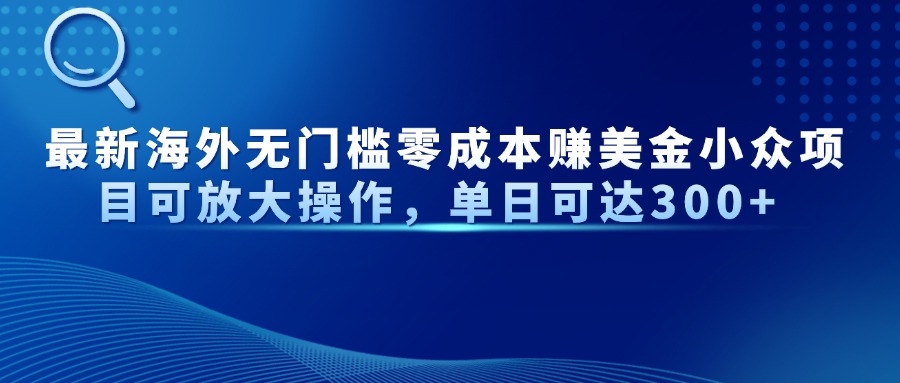 最新海外无门槛零成本赚美金小众项目可放大操作，单日可达300+-59网创