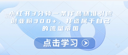 小红书3分钟一条作品精准引流创业粉300+,打造属于自己的流量帝国-59网创