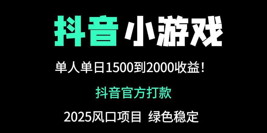 抖音官方小游戏2025全网最新玩法，暴利赚钱项目，单机日入2000+-59网创