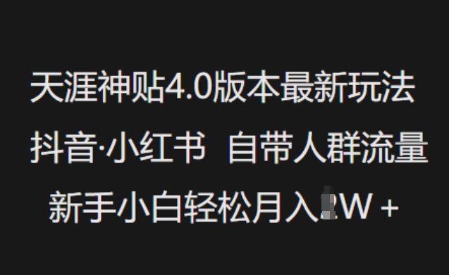 天涯神贴4.0版本最新玩法，抖音·小红书自带人群流量，新手小白轻松月入过W-59网创