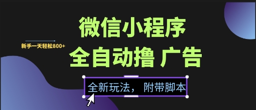 微信小程序全自动撸广告项目,彻底解决没流量的问题,新手一天8张+【揭秘】-59网创