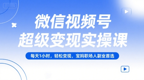 微信视频号超级变现实操课，每天1小时，轻松变现，宝妈职场人副业首选-59网创