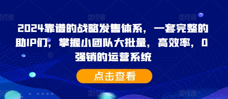 2024靠谱的战略发售体系，一套完整的助IP们，掌握小团队大批量，高效率，0 强销的运营系统-59网创