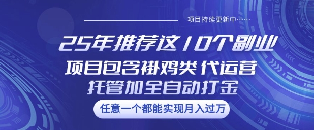 25年推荐这10个副业项目包含褂鸡类、代运营托管类、全自动打金类【揭秘】-59网创