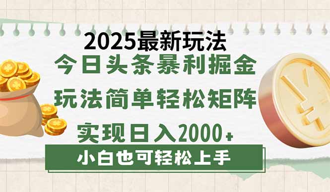 今日头条2025最新玩法，思路简单，复制粘贴，轻松实现矩阵日入2000+-59网创
