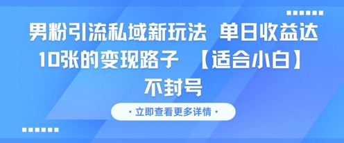男粉引流私域新玩法，单日收益达10张的变现路子 【适合小白】不封号-59网创