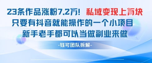 抖音私域项目23条作品涨粉7.2W，私域变现1W-59网创
