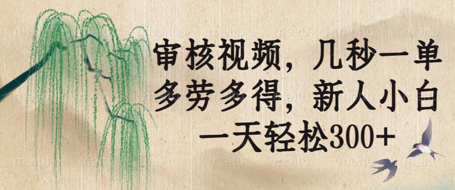 审核视频，几秒一单，多劳多得，新人小白一天轻松300+-59网创