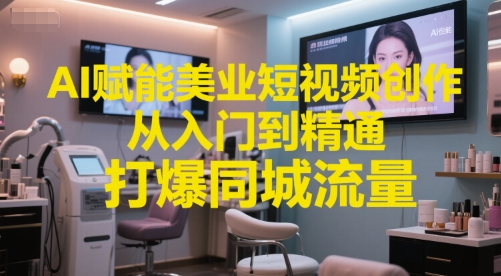 AI赋能美业短视频创作，从入门到精通，打爆同城流量，超级AI工具短视频实操落地-59网创