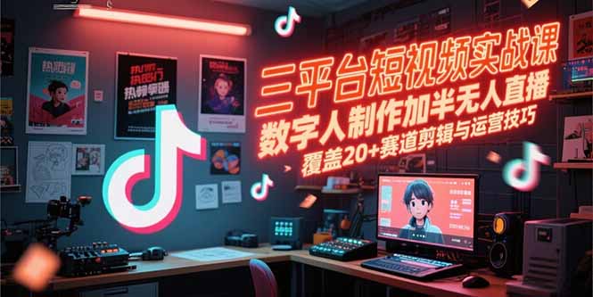 三平台短视频实战课,数字人制作加半无人直播,覆盖20+赛道剪辑与运营技巧-59网创