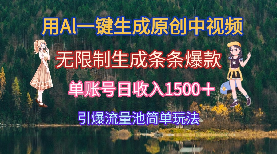 用Al一键生成原创中视频，无限制生成条条爆款，单账号日收入1500＋引爆…-59网创