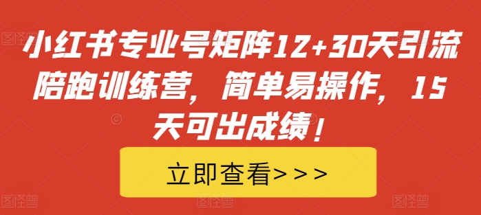 小红书专业号矩阵12+30天引流陪跑训练营,简单易操作,15天可出成绩!-59网创