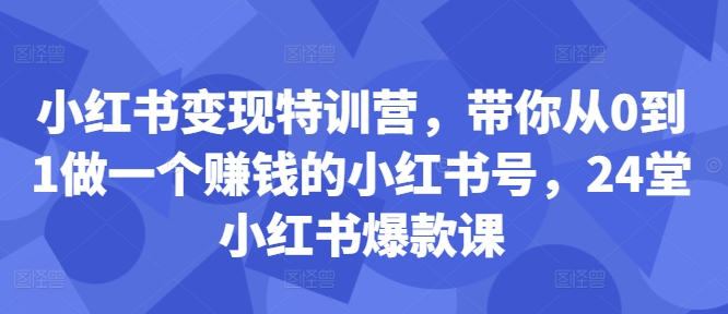 小红书变现特训营，带你从0到1做一个赚钱的小红书号，24堂小红书爆款课-59网创