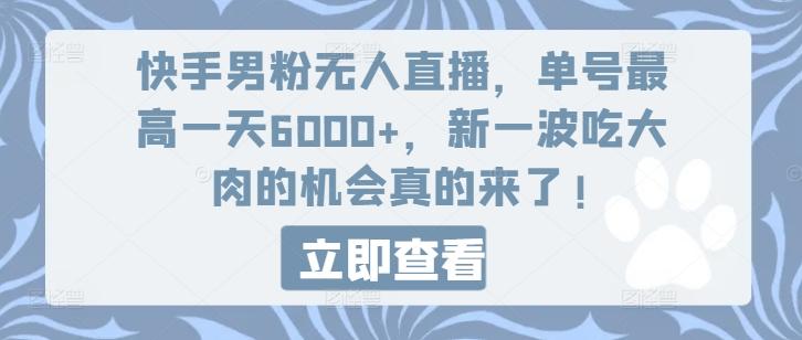 快手男粉无人直播,单号最高一天6000+,新一波吃大肉的机会真的来了-59网创